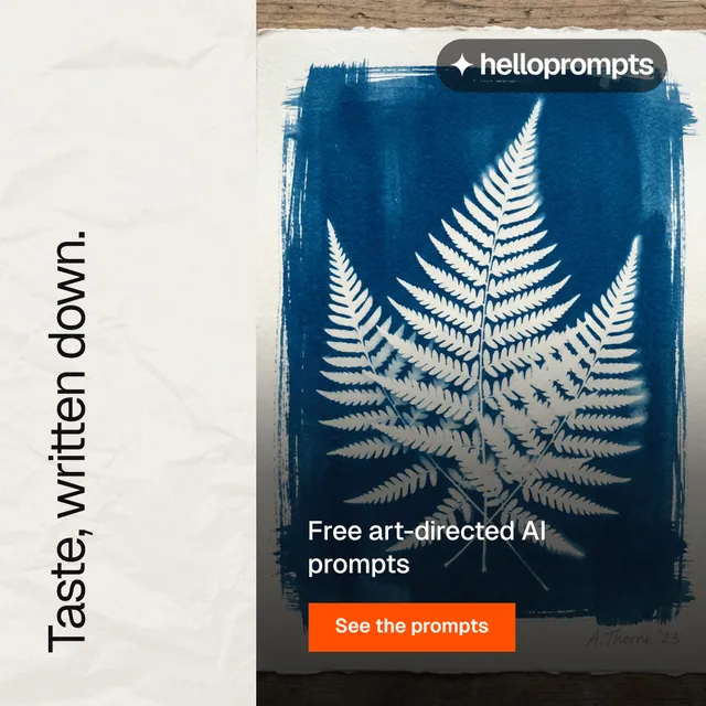 Instagram post for HelloPrompts: "Taste, written down." Swiss style, vertical layout, light palette in yellow, blue, grey.