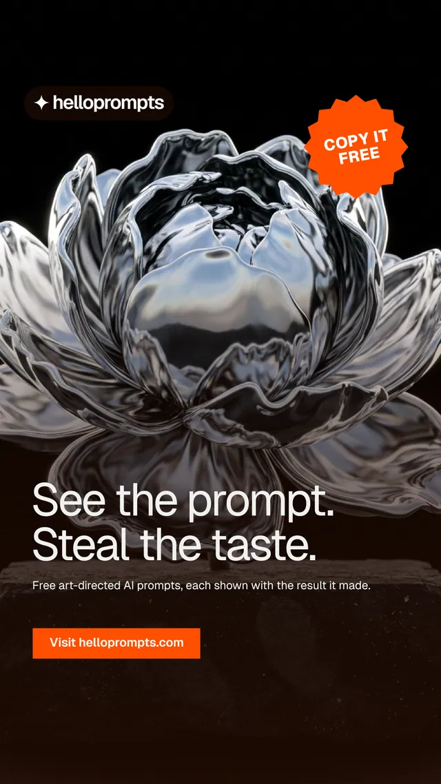 Instagram story for HelloPrompts: "See the prompt. Steal the taste." Swiss style, sticker layout, dark palette in black, orange, grey.