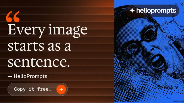 Landscape graphic for HelloPrompts: "The art of speaking to machines." Agentic glass style, quote layout, dark palette in orange, black, blue.