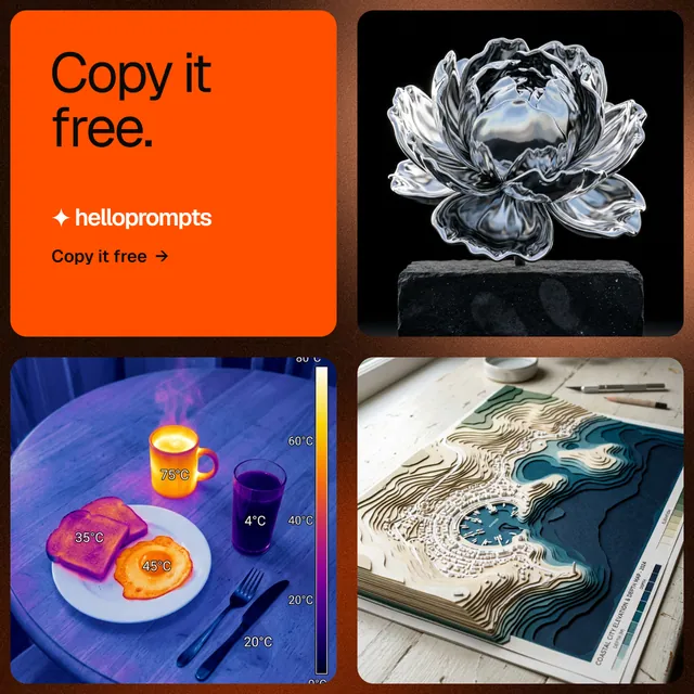 Instagram post for HelloPrompts: "Copy it free." Agentic glass style, collage layout, dark palette in black, grey, red.