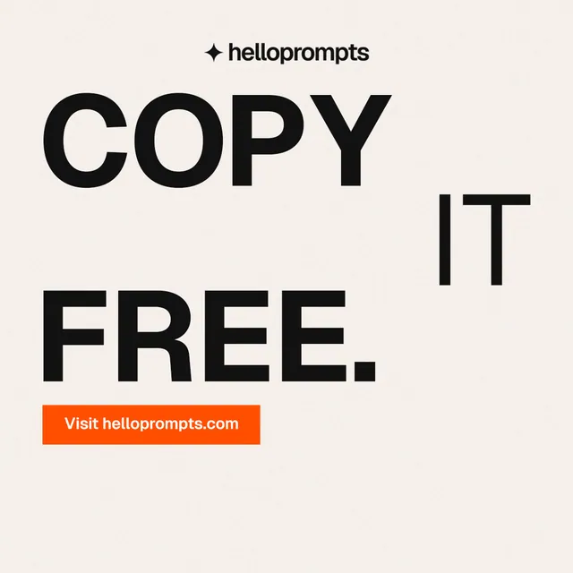 Instagram post for HelloPrompts: "Copy it free." Swiss style, stacked layout, light palette in white, grey.