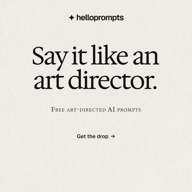 Instagram post for HelloPrompts: "Say it like an art director." Swiss style, smallcaps layout, light palette in yellow, orange, grey.