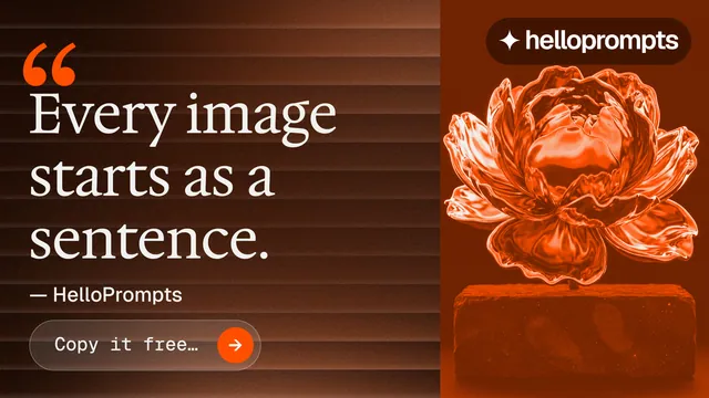 Landscape graphic for HelloPrompts: "The art of speaking to machines." Agentic glass style, quote layout, dark palette in orange, brown.