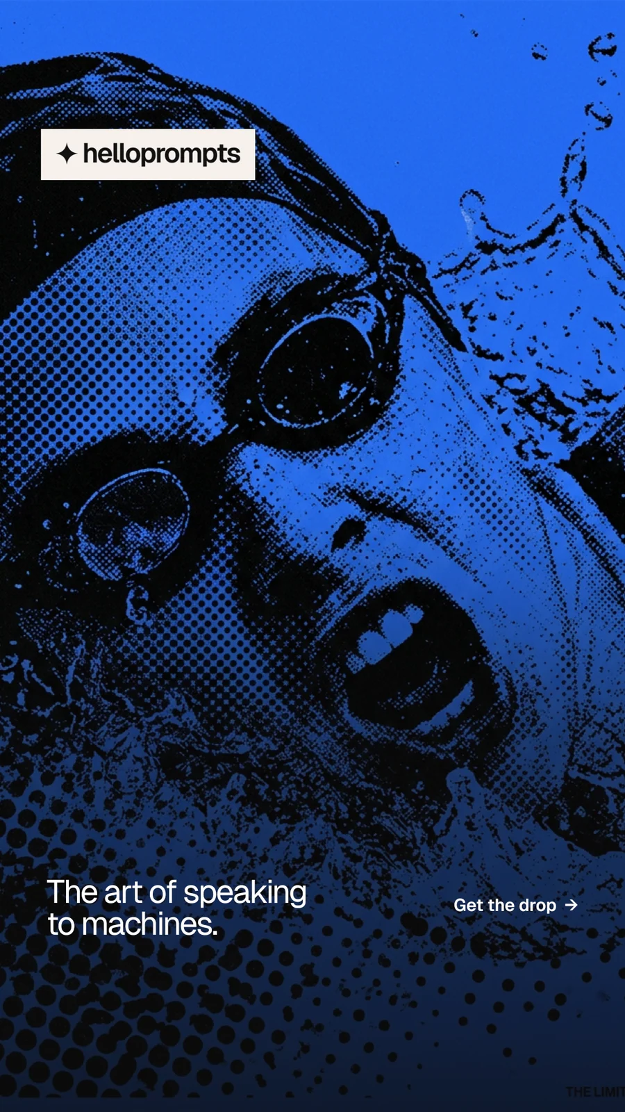 Instagram story for HelloPrompts: "The art of speaking to machines." Swiss style, image led layout, dark palette in blue, black.