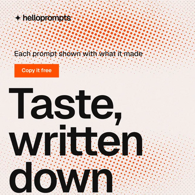 Instagram post for HelloPrompts: "The art of speaking to machines." Split block style, oversized layout, light palette in orange, white, grey.