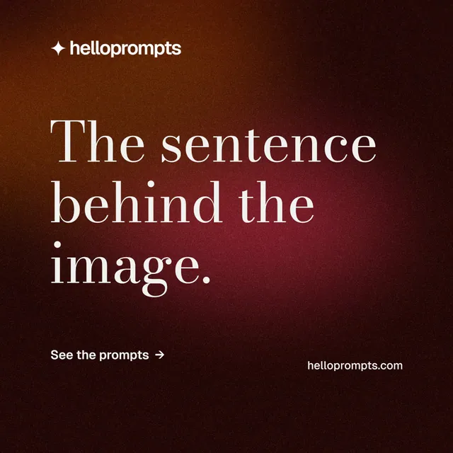Instagram post for HelloPrompts: "The sentence behind the image." Minimal luxury style, poster layout, dark palette in red, black.