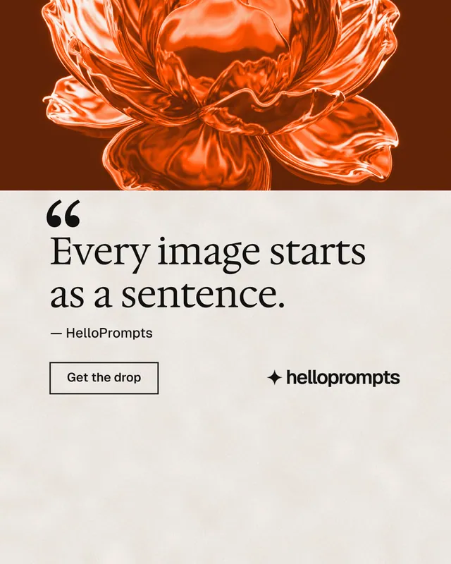 Instagram portrait post for HelloPrompts: "The sentence behind the image." Editorial style, quote layout, light palette in orange.