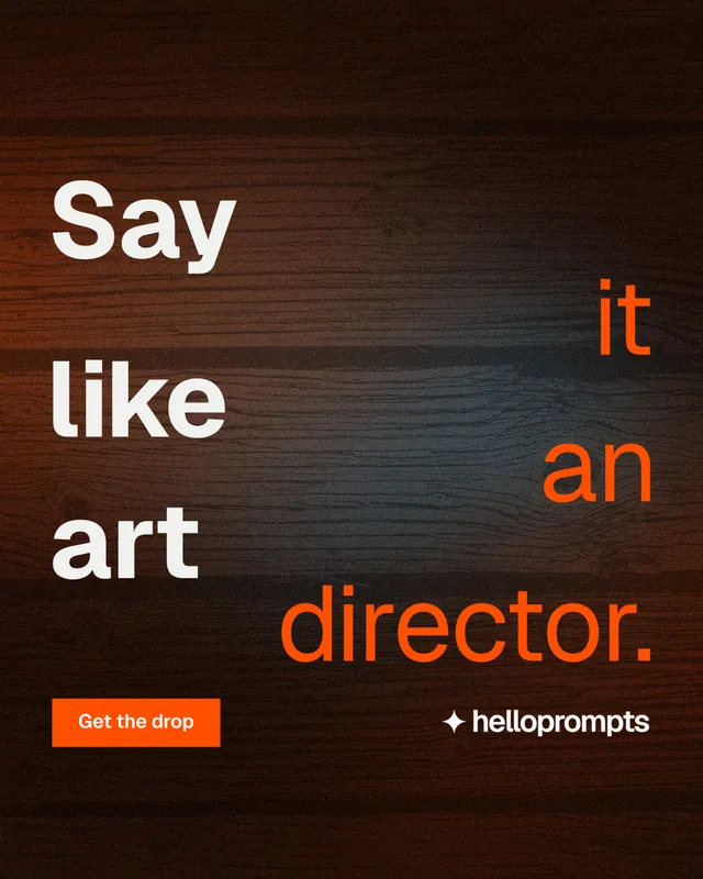 Instagram portrait post for HelloPrompts: "Say it like an art director." Swiss style, stacked layout, dark palette in black, orange.
