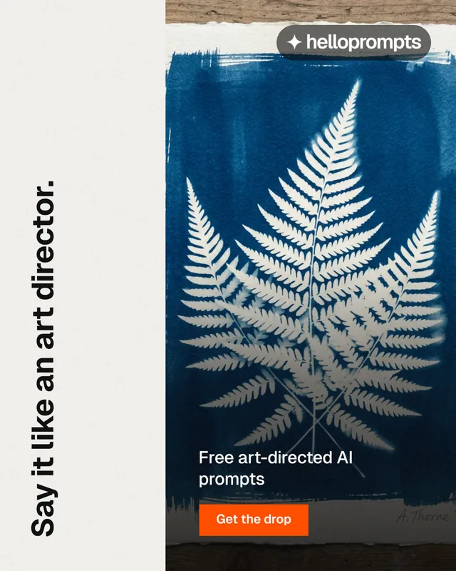 Instagram portrait post for HelloPrompts: "Say it like an art director." Swiss style, vertical layout, light palette in white, blue, grey.