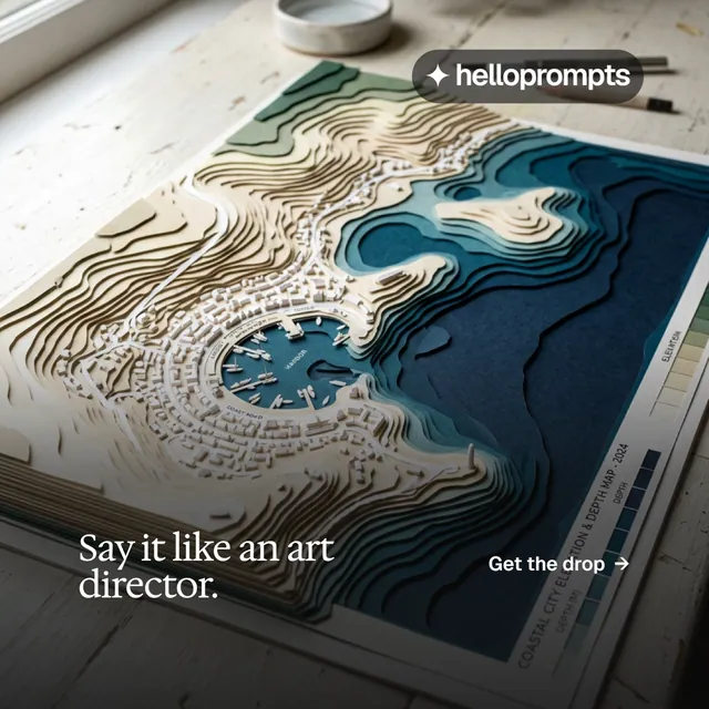 Instagram post for HelloPrompts: "Say it like an art director." Editorial style, image led layout, dark palette in blue, black, grey.