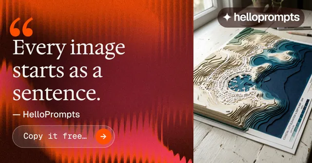 Social ad for HelloPrompts: "Prompts that show their work." Agentic glass style, quote layout, dark palette in grey, red.