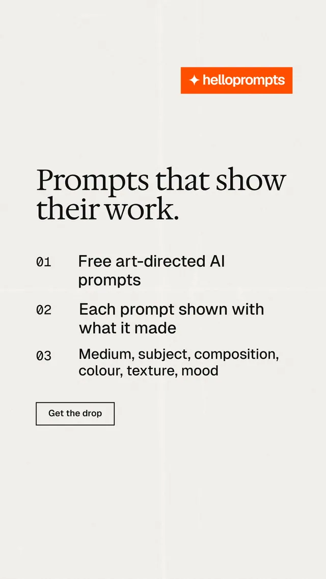 Instagram story for HelloPrompts: "Prompts that show their work." Editorial style, numbered layout, light palette in white, orange.