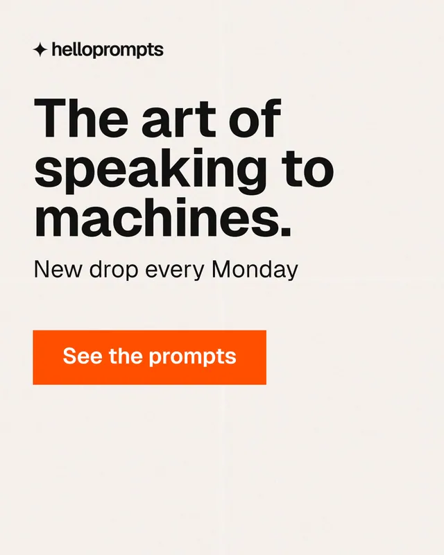 Instagram portrait post for HelloPrompts: "The art of speaking to machines." Swiss style, skeleton layout, light palette in white, orange.