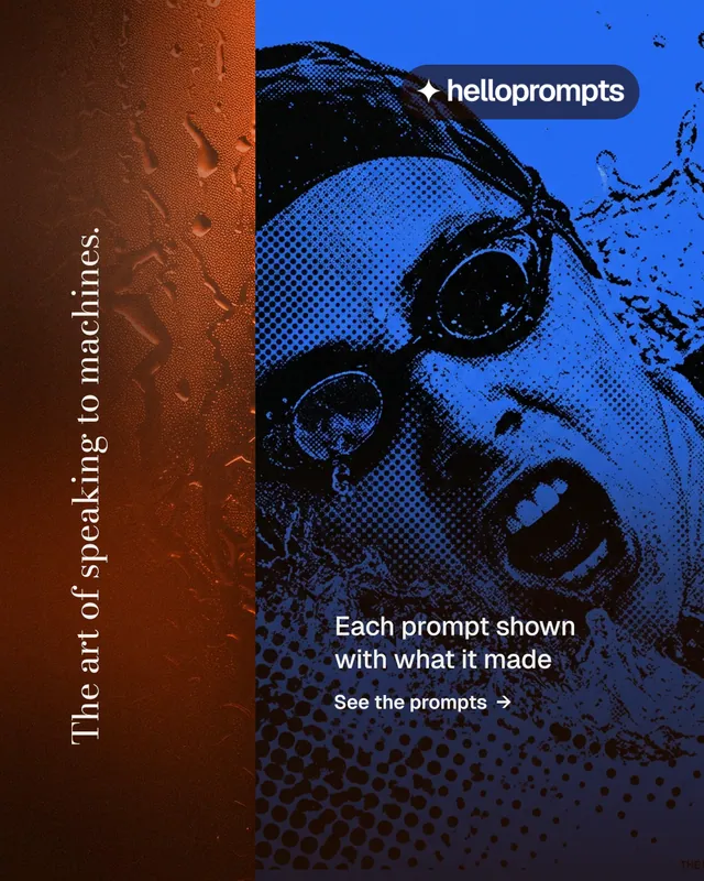 Instagram portrait post for HelloPrompts: "The art of speaking to machines." Minimal luxury style, vertical layout, dark palette in black, orange, red.