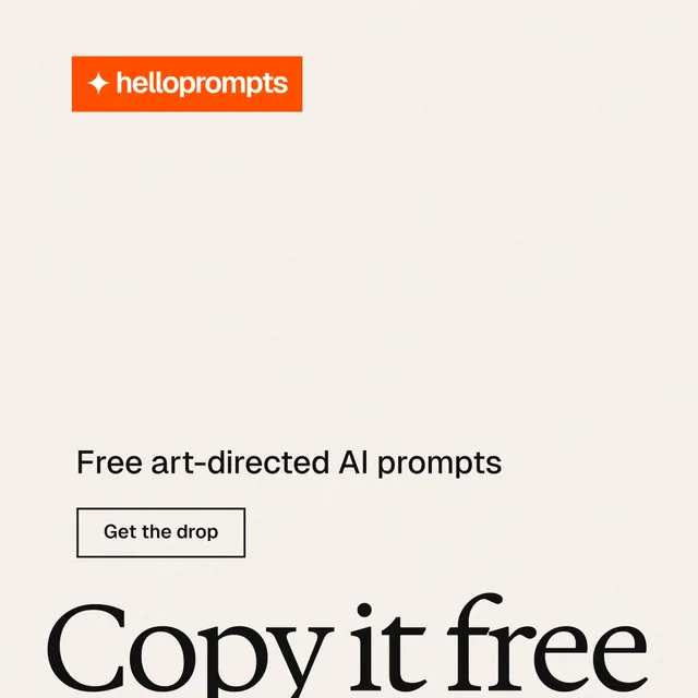 Instagram post for HelloPrompts: "The sentence behind the image." Editorial style, oversized layout, light palette in white, orange.