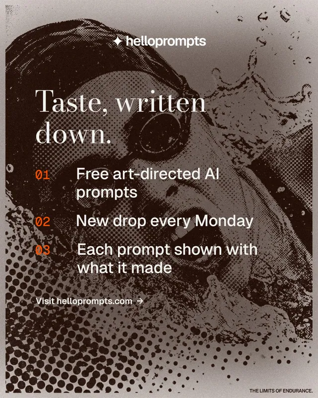 Instagram portrait post for HelloPrompts: "Taste, written down." Minimal luxury style, numbered layout, dark palette in grey, orange.