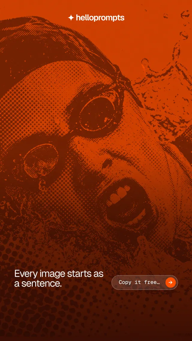 Instagram story for HelloPrompts: "Every image starts as a sentence." Agentic glass style, image led layout, dark palette in orange, red.
