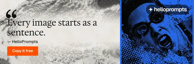 X header for HelloPrompts: "Prompts that show their work." Swiss style, quote layout, light palette in blue, grey, white.