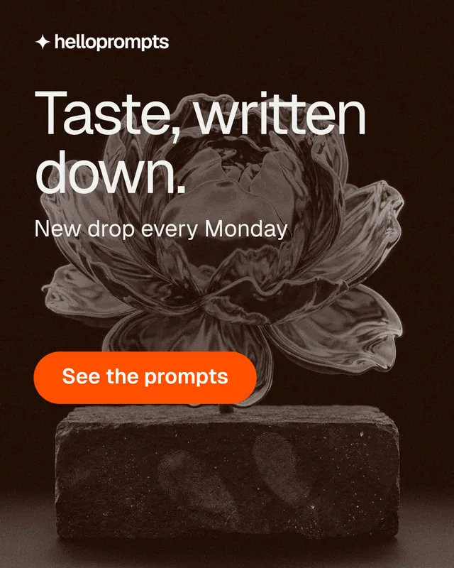 Instagram portrait post for HelloPrompts: "Taste, written down." Photo poster style, skeleton layout, dark palette in black, orange.