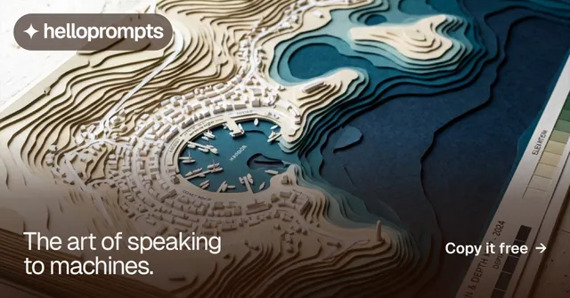 Social ad for HelloPrompts: "The art of speaking to machines." Swiss style, image led layout, dark palette in black, grey, white.