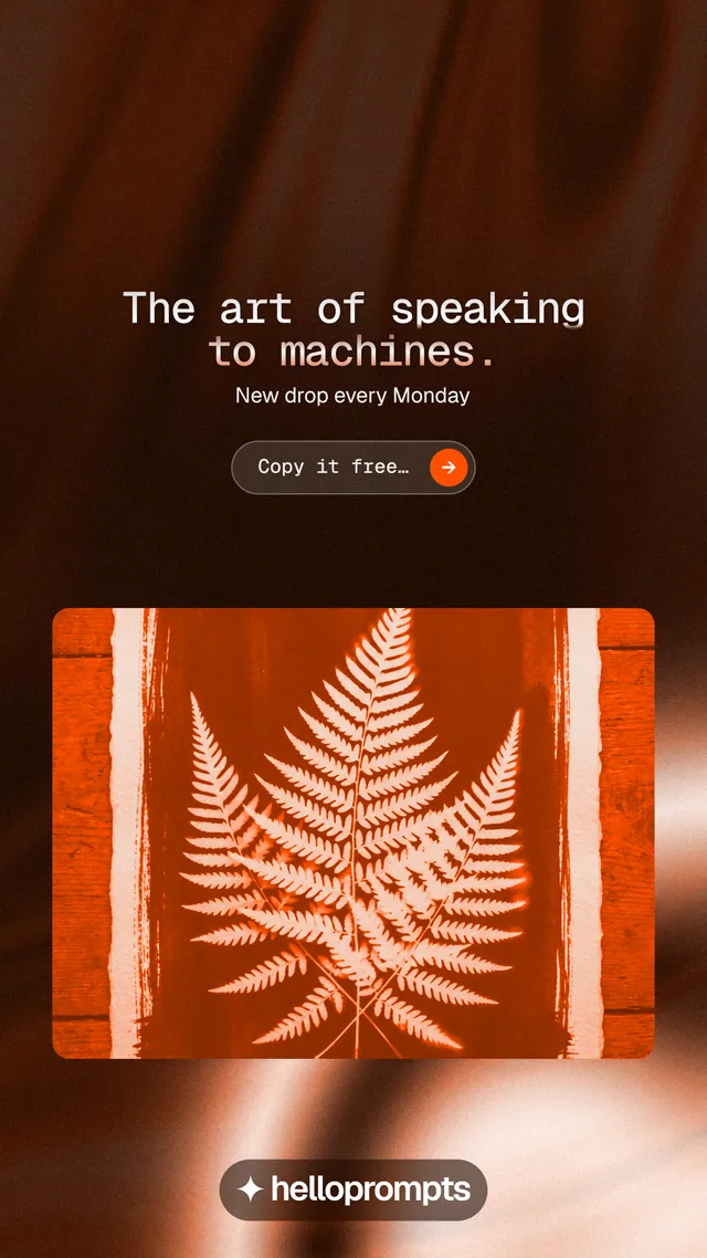 Instagram story for HelloPrompts: "The art of speaking to machines." Agentic glass style, centred layout, dark palette in orange, black.