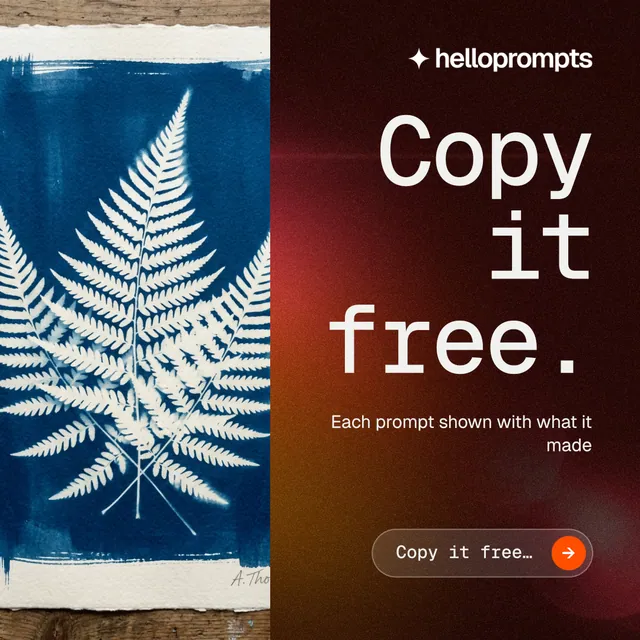 Instagram post for HelloPrompts: "Copy it free." Agentic glass style, right layout, dark palette in red, black, blue.