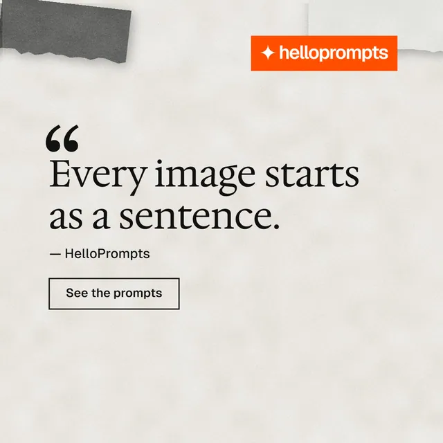 Instagram post for HelloPrompts: "The art of speaking to machines." Editorial style, quote layout, light palette in white, yellow, orange.
