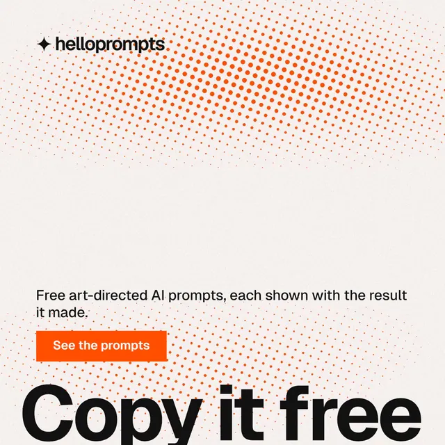 Instagram post for HelloPrompts: "Say it like an art director." Retro print style, oversized layout, light palette in white, orange.