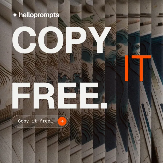 Instagram post for HelloPrompts: "Copy it free." Agentic glass style, stacked layout, dark palette in orange, black, grey.