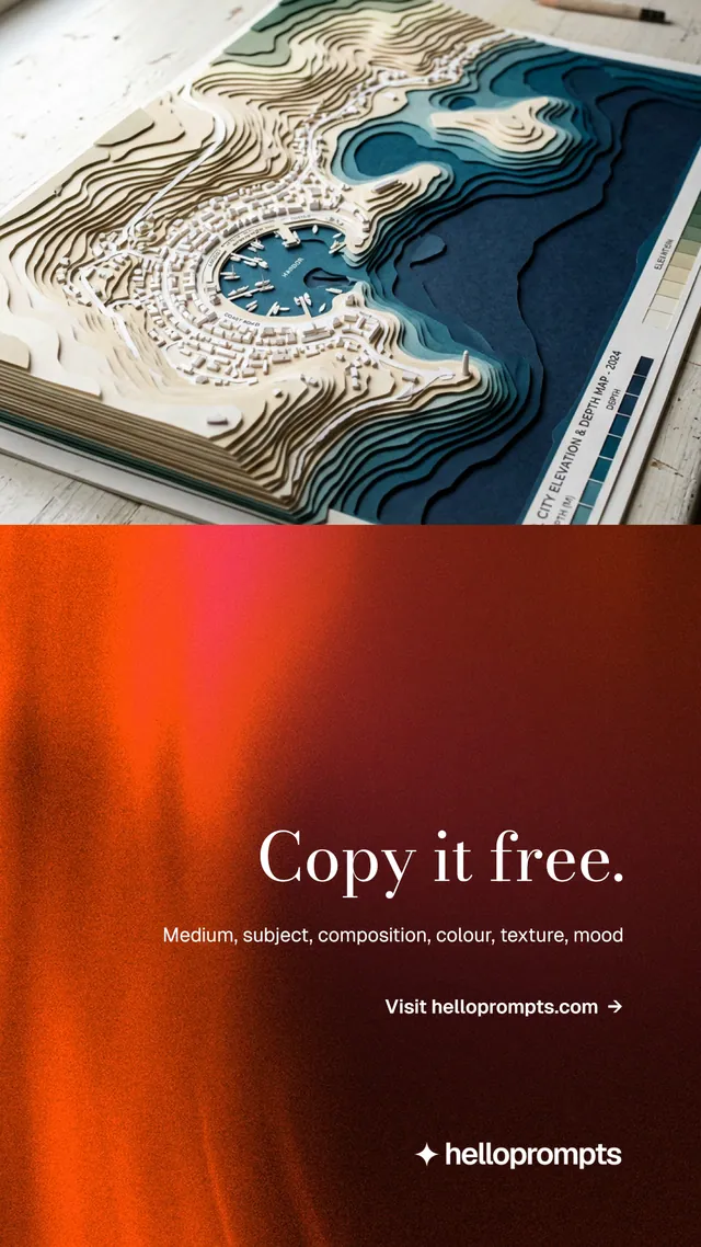 Instagram story for HelloPrompts: "Copy it free." Minimal luxury style, right layout, dark palette in red, orange, grey.