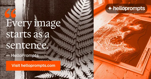 Social ad for HelloPrompts: "See the prompt. Steal the taste." Swiss style, quote layout, dark palette in orange, brown.