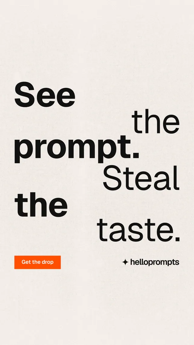Instagram story for HelloPrompts: "See the prompt. Steal the taste." Swiss style, stacked layout, light palette in white, orange, grey.