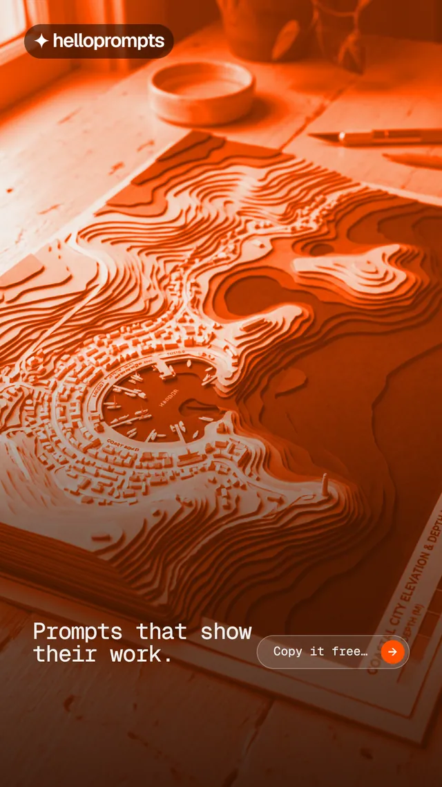Instagram story for HelloPrompts: "Prompts that show their work." Agentic glass style, image led layout, dark palette in orange.