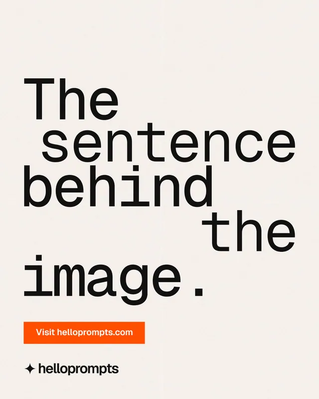 Instagram portrait post for HelloPrompts: "The sentence behind the image." Swiss style, stacked layout, light palette in white, grey.