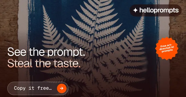 Social ad for HelloPrompts: "See the prompt. Steal the taste." Agentic glass style, sticker layout, dark palette in red, grey, blue.