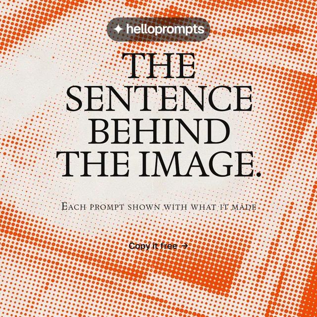 Instagram post for HelloPrompts: "The sentence behind the image." Swiss style, smallcaps layout, light palette in orange.