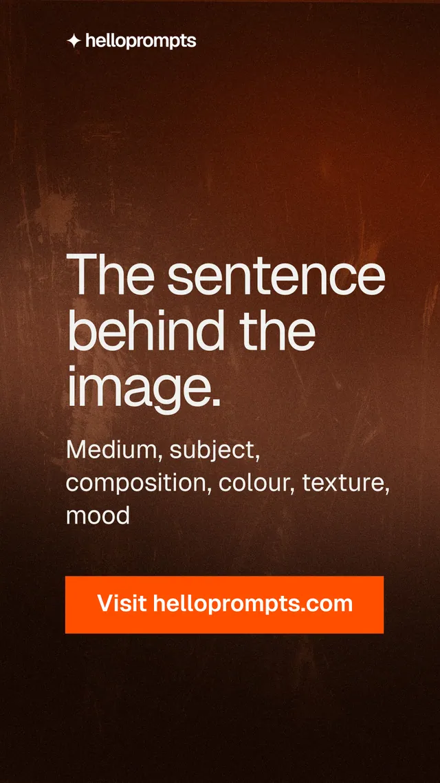 Instagram story for HelloPrompts: "The sentence behind the image." Swiss style, skeleton layout, dark palette in orange, black, brown.