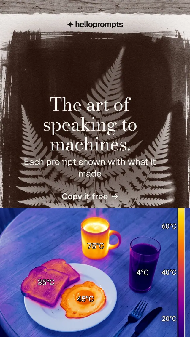 Instagram story for HelloPrompts: "The art of speaking to machines." Minimal luxury style, skeleton layout, dark palette in blue, purple, grey.