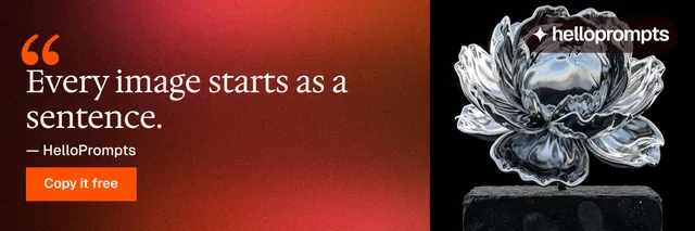 X header for HelloPrompts: "See the prompt. Steal the taste." Swiss style, quote layout, dark palette in black, red, grey.