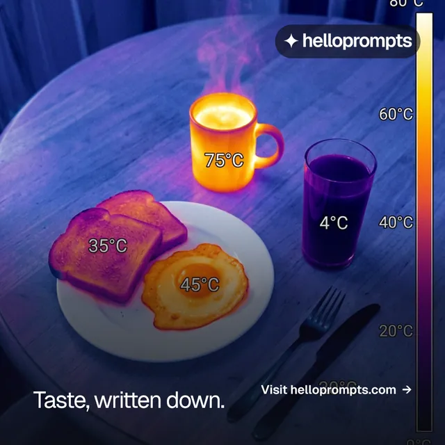 Instagram post for HelloPrompts: "Taste, written down." Swiss style, image led layout, dark palette in blue, grey, purple.