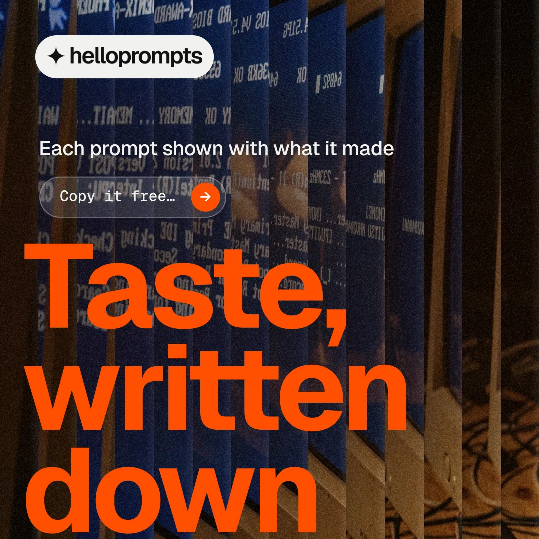 Instagram post for HelloPrompts: "Say it like an art director." Agentic glass style, oversized layout, dark palette in black, red, brown.