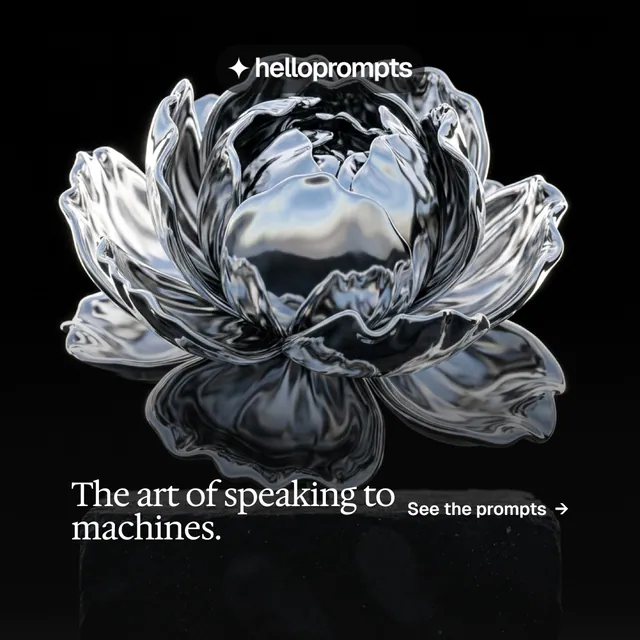 Instagram post for HelloPrompts: "The art of speaking to machines." Editorial style, image led layout, dark palette in black, grey.
