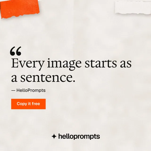 Instagram post for HelloPrompts: "Copy it free." Swiss style, quote layout, light palette in orange, white.