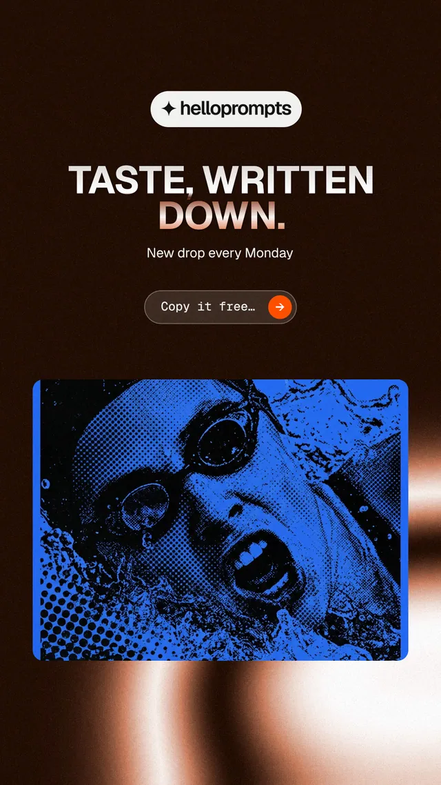 Instagram story for HelloPrompts: "Taste, written down." Agentic glass style, centred layout, dark palette in black, blue.