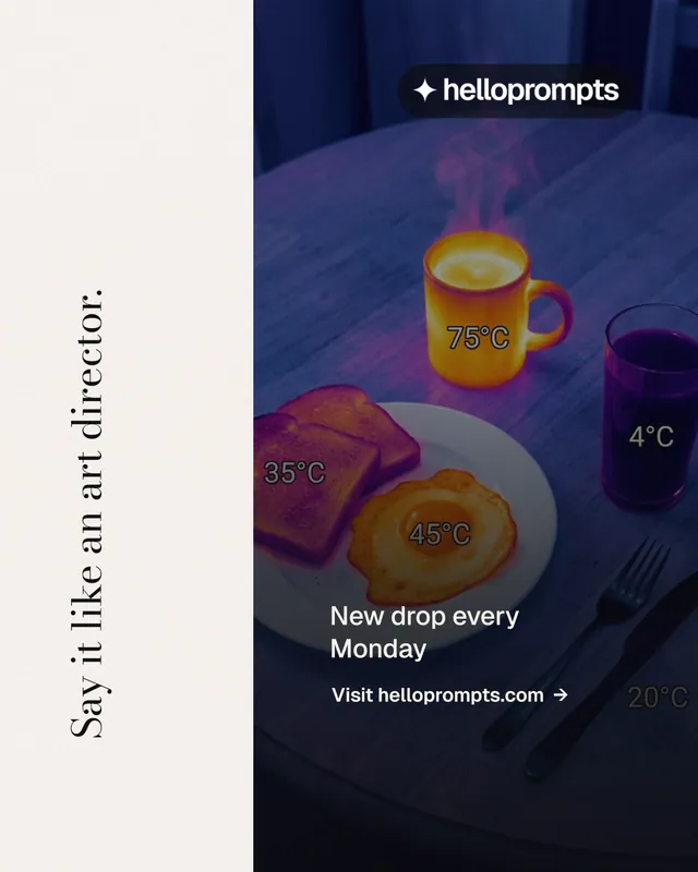 Instagram portrait post for HelloPrompts: "Say it like an art director." Minimal luxury style, vertical layout, light palette in blue, white, black.