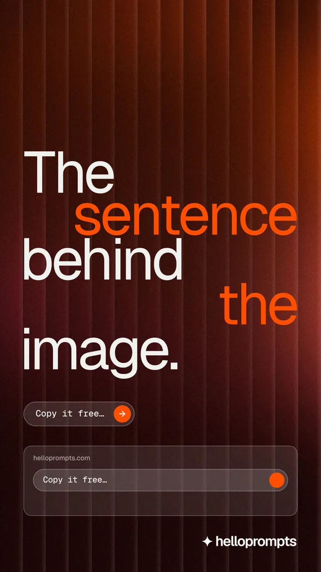 Instagram story for HelloPrompts: "The sentence behind the image." Agentic glass style, stacked layout, dark palette in red, black.