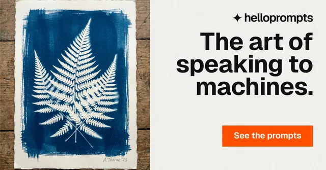 Social ad for HelloPrompts: "The art of speaking to machines." Swiss style, right layout, light palette in white, blue, grey.