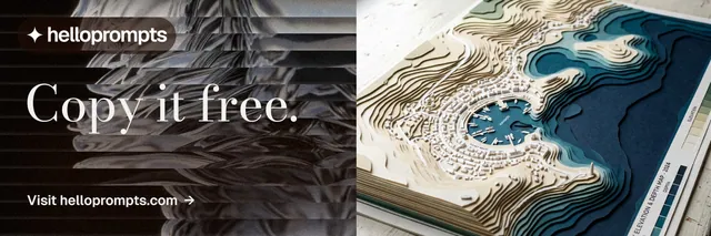 X header for HelloPrompts: "Copy it free." Minimal luxury style, bottom layout, dark palette in grey, black, blue.
