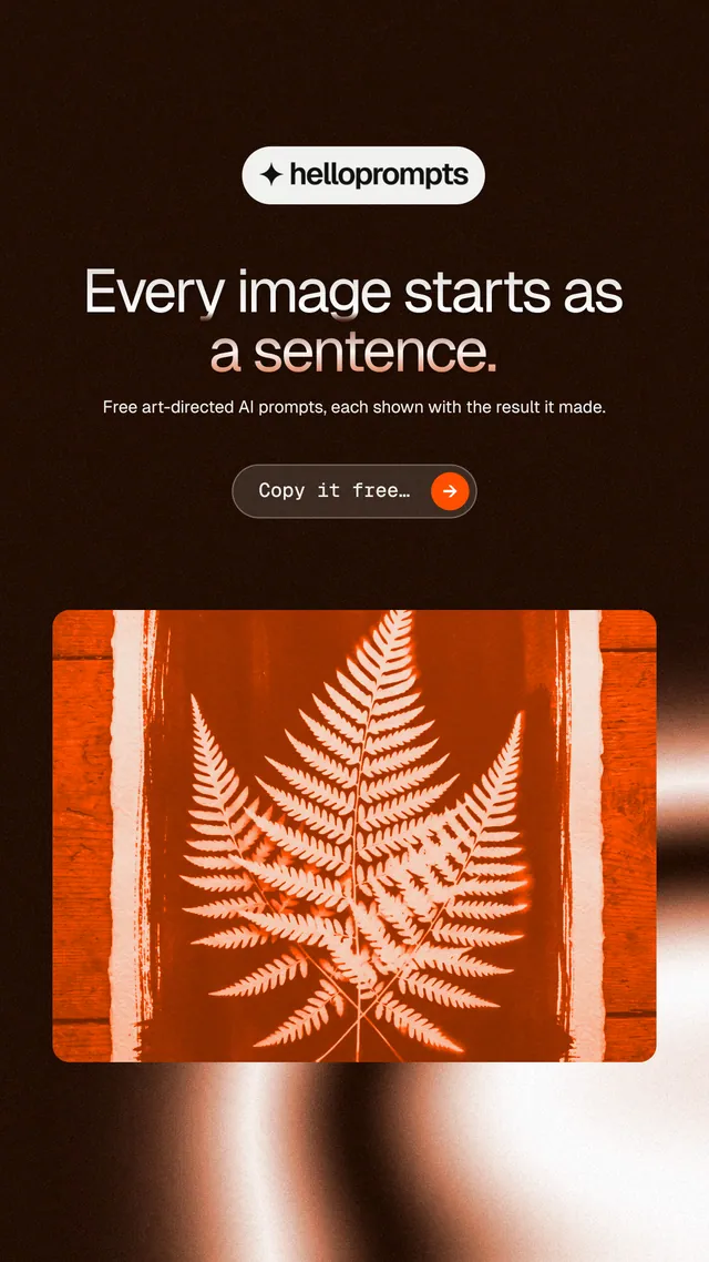 Instagram story for HelloPrompts: "Every image starts as a sentence." Agentic glass style, centred layout, dark palette in black, orange.