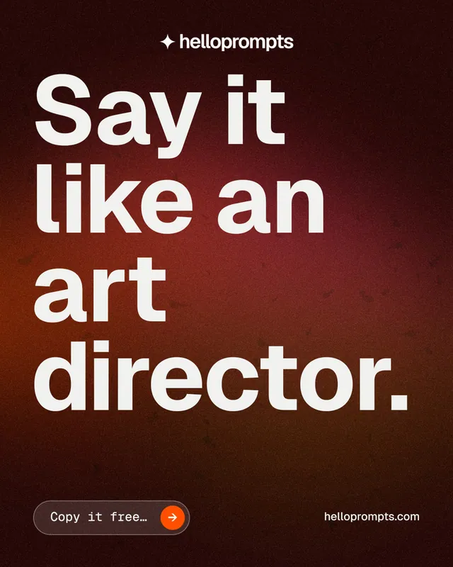 Instagram portrait post for HelloPrompts: "Say it like an art director." Agentic glass style, poster layout, dark palette in black, red, white.